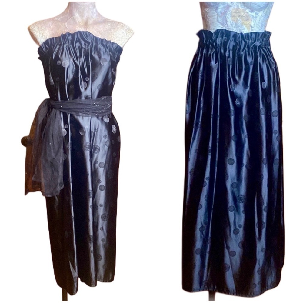 Asian Jacquard Black hand tailored long maxi skirt or strapless dress size S/M